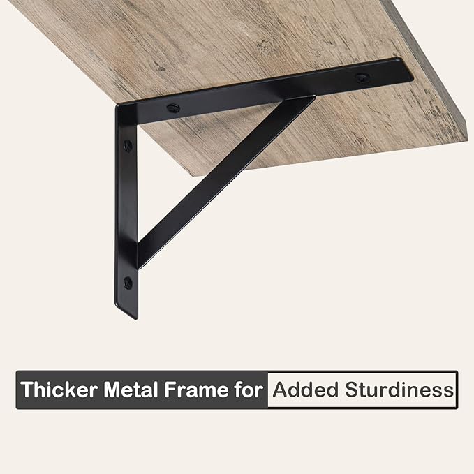 DINZI LVJ Wall Shelves, 23.6 x 7.9 x 6.1 Inch Floating Shelves for Wall, Set of 2, Easy-to-Install Wall Storage Ledges with Sturdy Metal Brackets for Living Room, Bathroom, Kitchen, Greige