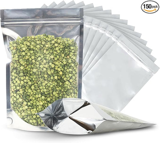 150 Resealable Food Storage Bags, 6x9-inch Heat Sealable Air Tight Bags, Stand Up Zip Bags, Waterproof Packaging Barrier