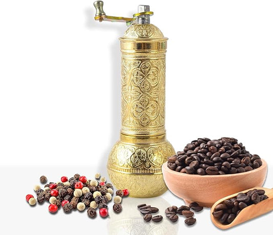 Decorative Handmade Coffee Grinder, Refillable Turkish Spice Mill, Manual Coffee Mill with Handle, Coffee Grinder Metal with Hand Crank 18 cm-7.1 inch