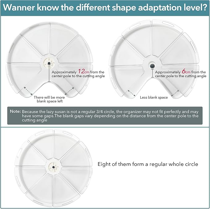 Oubonun Lazy Susan Organizers Set of 8, 11.6’’ x 10.2’’ x 4.1’' Plastic Transparent Kitchen Cabinet Storage Bins with Handle, 4.1" Deep Container, 1/8 Wedge - Food Safe, without BPA