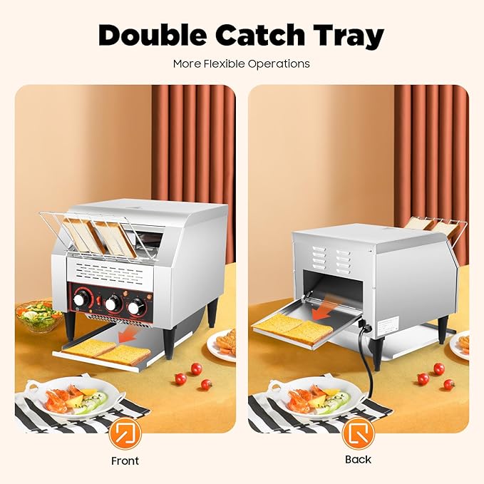 Commercial Conveyor Toaster 300 Slices/Hour, 2200W Stainless Steel Heavy-Duty Industrial Toasters/Three-ring Heating Tubes, Electric Bun Toaster Restaurant Equipment for Bun Bagel Bread Baked Food