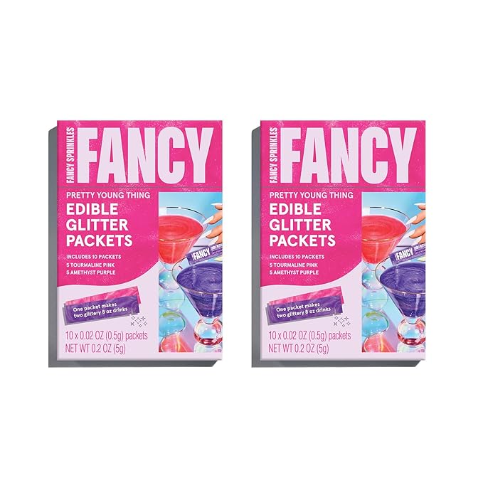 Fancy Sprinkles Pretty Young Thing Edible Glitter Packets Portable & On-The-Go for Sparkling Drinks, Champagne, Cocktails, Wine, Beer, & more. (2 Pack)