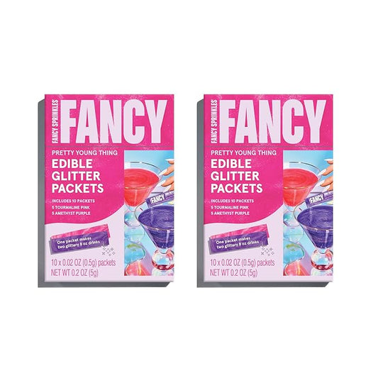 Fancy Sprinkles Pretty Young Thing Edible Glitter Packets Portable & On-The-Go for Sparkling Drinks, Champagne, Cocktails, Wine, Beer, & more. (2 Pack)