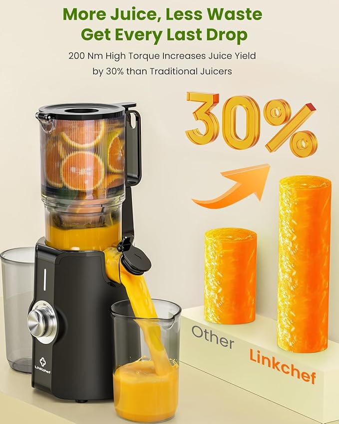 LINKChef Cold Press Juicer Machines for Vegetables and Fruits, 4.35" Wide Chute Masticating Juicer with Pulp Separator, Easy to Clean, BPA-Free, Compact Electric Slow Juice Extractor for Whole Fruit