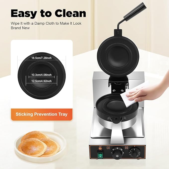 Burger Waffle Maker, Belgian Stainless Steel Nonstick Plates Waffle Burger Maker Machine, Time & Temperature Control, Cool Touch Thick Handle, Panini Press Machine for Baking Delicious (Single Head)