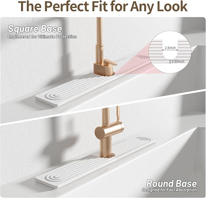 Faucet Mat for Kitchen Sink, Diatomite Stone Drying Sink Protectors, Bathroom Faucet Splash Guard, Quick Dry Water Absorbing, Non-Slip Stone Tray for Kitchen Counter, White, 23.6" x 3.9"