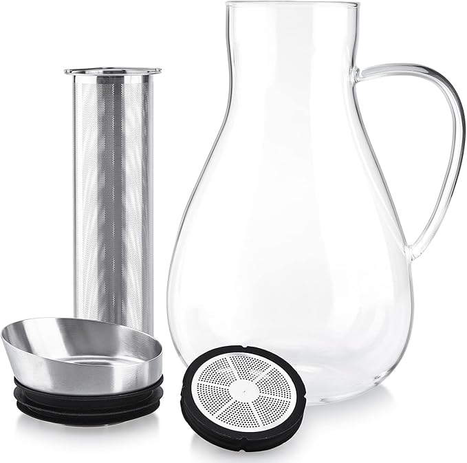 Teabloom Large Multi-Brew Glass Teapot + Kettle + Pitcher (68 OZ / 2.0 L / 8 CUPS) – Brew and Serve Hot Tea, Iced Tea, Cold Brew Tea and Fruit Infused Water – Silhouette Tea Maker