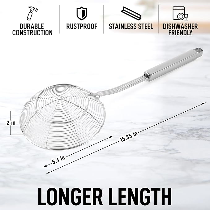 Zulay Kitchen Premium Stainless Steel Spider Skimmer 15.4” - Spider Kitchen Utensil with Premium Ergonomic Handles for Easy Use - Easy to Clean - Perfect for at Home Cooks & Chefs