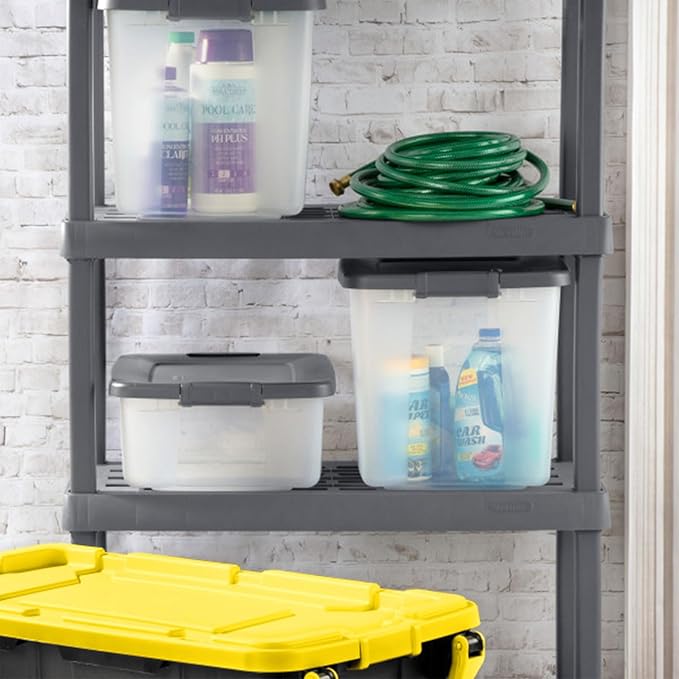 Sterilite 6-Pack ShelfTote, Clear Plastic Storage Bins with Lids, 25 Quart, Gray - Stackable Organizing Container Boxes for Closet, Bathroom, and Office