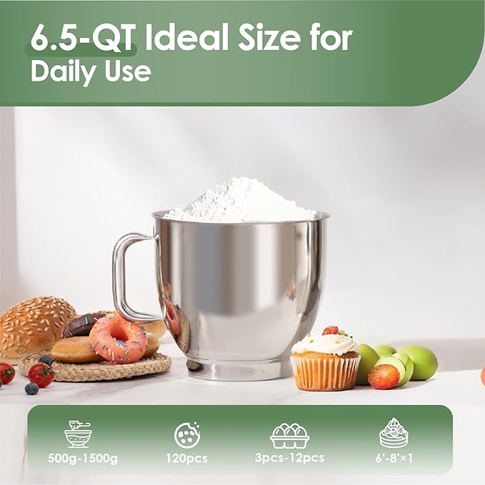 Kitchen in the box Stand Mixer - 6.5 Quart Mixing Bowl with Handle, 900 Watt Powerful Heavy Bread Dough Standing Mixers Tilt-head with Dough Hook, Whisk, Flat Beater and Splash Guard (Green)