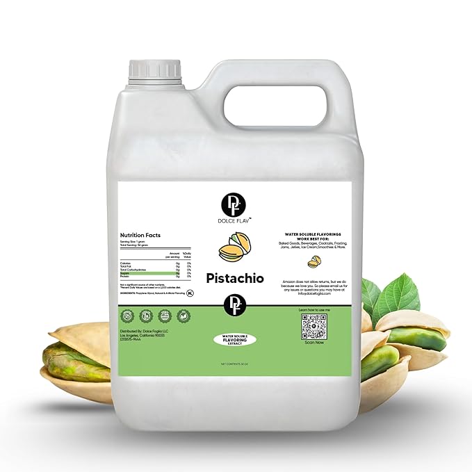 Dolce Flav Pistachio Flavoring – 32 oz. – Premium Flavoring for Ice Cream, Desserts, Boba, Beverages & Baked Goods | Ideal for Restaurants, Bakeries & Coffee Shops