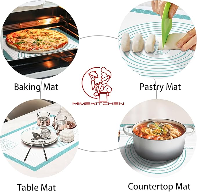 Non-Stick Silicone Baking Mat for Pastry, Dough Rolling, Cookie, Bread, Pie Crust - Nonslip Fondant Counter Mat, Oven Liner for Making Cookies, Macarons, Bread - Baking Essential Tools