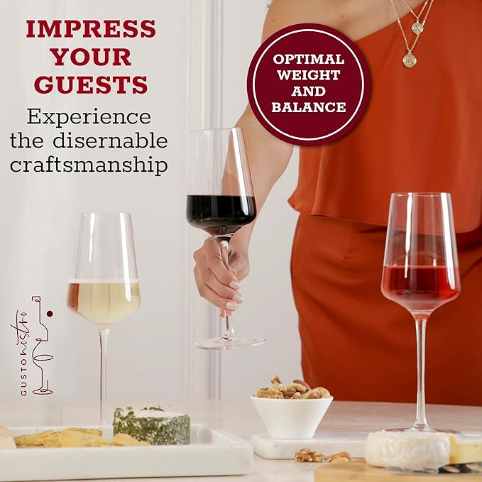 Gusto Nostro Crystal Wine Glasses Set of 2, 13.5 Oz Long Stem Modern Wine Glasses for White and Red Wine, Dishwasher Safe, Fancy, Elegant, Large and Tall Wine Glass for Wedding Christmas Anniversary