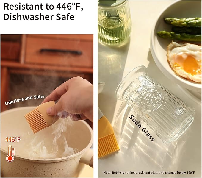 Oil Dispenser with Brush - Glass Olive Oil Dispenser for Kitchen, 3 IN 1 Oil Dispenser Bottle with Silicone Basting Brush for Cooking Vinegar Sauce BBQ Grill Frying (Brown/White)