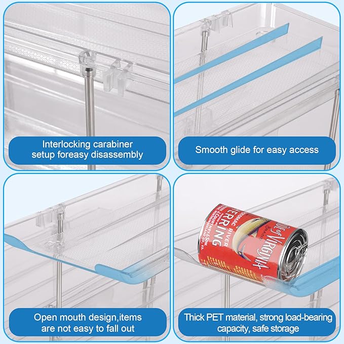 cjc Can Organizer for Pantry Stackable, Clear Can Organizer for Fridge, Auto-Rolling Pop Soda Pantry Organizers for 36 Cans, Storage Rack for Kitchen Cabinet (3 Sets 3 Tiers)