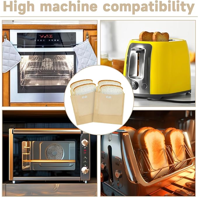 QTLCOHD 24 Pack Toaster Bags, Reusable Nonstick Toaster Grilled Cheese Bags Sleeves, Fiberglass Heat Resistant Sandwich Bag for Snacks Bread