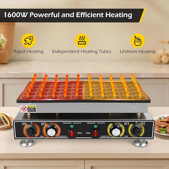 Dyna-Living Commercial Mini Pancake Maker 50PCS Dutch Pancake Maker 1600W Mini Pancakes Maker Machine, Restaurant Dorayaki Maker Stainless Steel Poffertjes Maker, Non-stick Coating