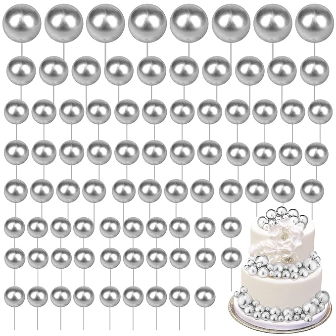 108 Pcs Balls Cake Topper DIY Cupcake Insert Foam Balloons for Cake Baking Wedding Anniversary Birthday Decoration(Silver,Multi Sizes)