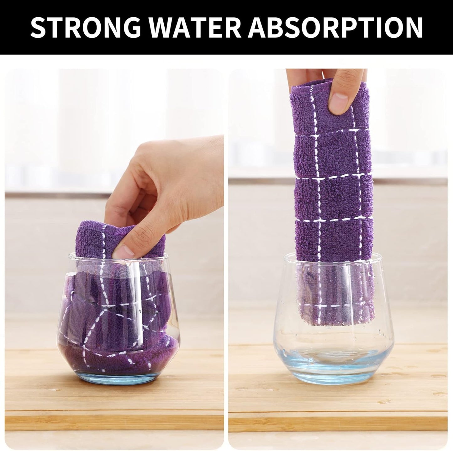 Homaxy 100% Cotton Terry Kitchen Towels(Purple, 13 x 28 inches), Checkered Designed, Soft and Super Absorbent Dish Towels, 4 Pack