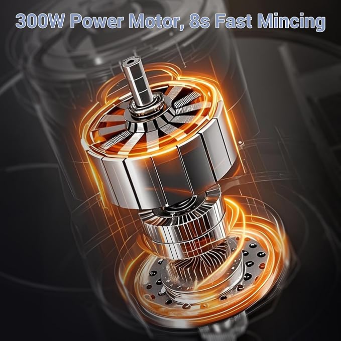 Bear Food Processor, Electric Food Chopper with 8 Cup/2L Handheld Glass Bowls, No-Hole 4 Bi-level Stainless Steel Blades for Easy Cleaning, 2 speed 250W Power Motor Grinder for Meat, and Baby Food