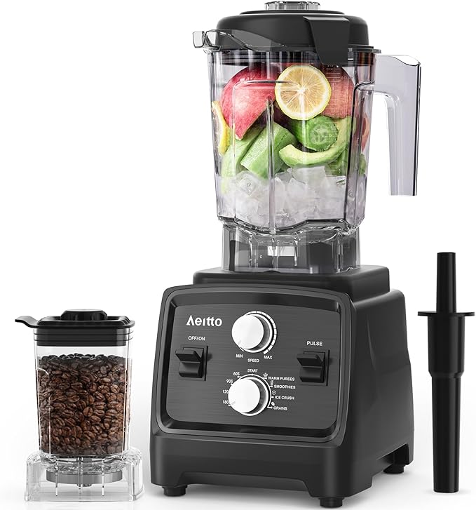 Aeitto Blenders for Kitchen, 68Oz. Large Capacity, 2-in-1 Blender & Grinder Combo, BPA-Free Countertop Professional Blender for Smoothies, Ice Crush, Frozen Drinks, Black