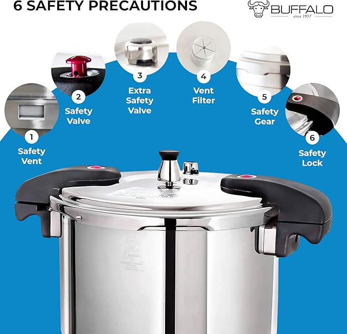 Buffalo 12 Quart Pressure Cooker Stainless Steel - Large Canning Pot with Lid for Home, Commercial Use - Easy to Clean Induction Stove Top Pressure Canner, Can Cooker - SG Certificate QCP412