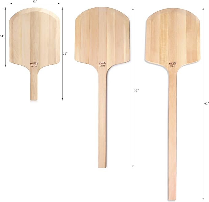 New Star Foodservice 50240 Restaurant-Grade Wooden Pizza Peel, 14" L x 12" W Plate, with 28" L Wooden Handle, 42" Overall Length