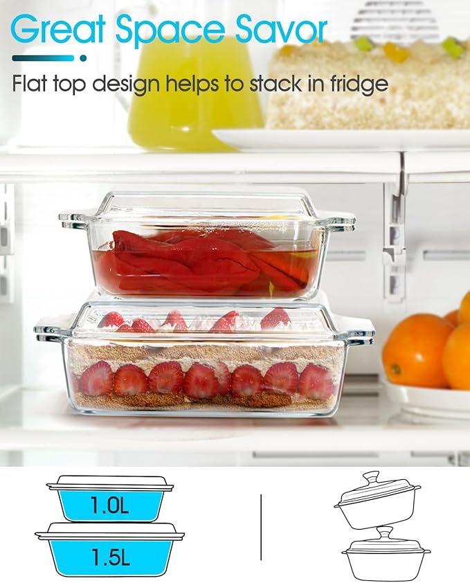 Glass Casserole Dish With Lid, Mini-1 QT (5.7in x 7in) Glass Baking Dishes for Oven, Single Serving Glass Oven Bakeware