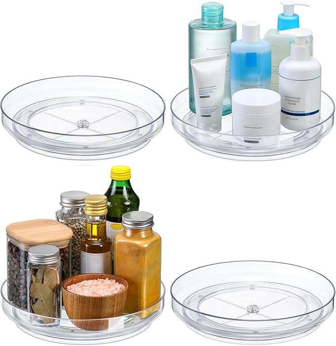2 Pack 9 Inch Clear Acrylic Lazy Susan, Non-Skid Turntable Organizer for Cabinet, Kitchen, Pantry Organization Storage, Refrigerator, Vanity Makeup, Bathroom Countertop Organizing, Rotating Spice Rack