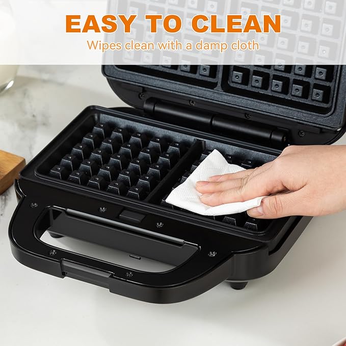 Samoris Waffle Iron, 8 inch 2 Slice Non-Stick Removable Plates for Easy Cleanup, Sandwich Maker,Make Breakfast and Snacks, LED Indicator Lights, Cool Touch Handle, 870W Black and Silver