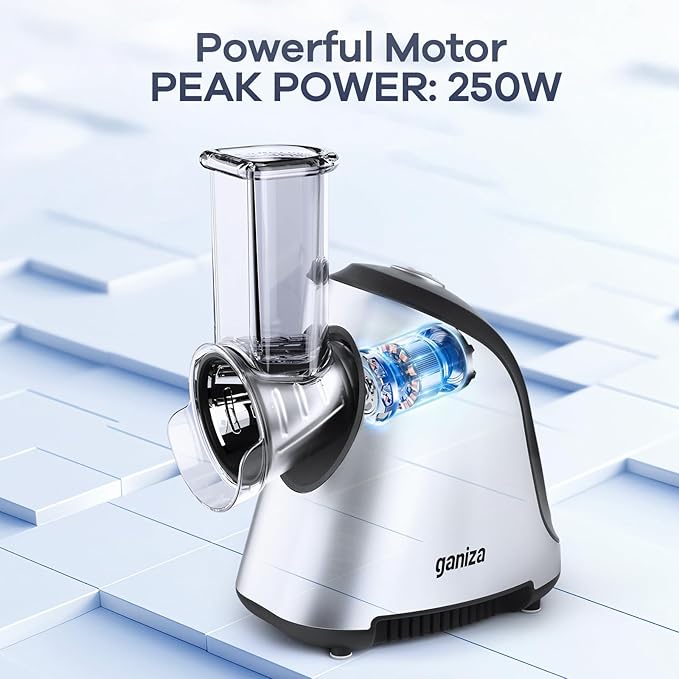 Ganiza 5-in-1 Electric Cheese Grater for Kitchen, Max 250W Cheese Shredder, 5 Changeable Blades Salad Shooter, Slicer Electric for Cheese/Veggies/Salad with an Extra Zester grater