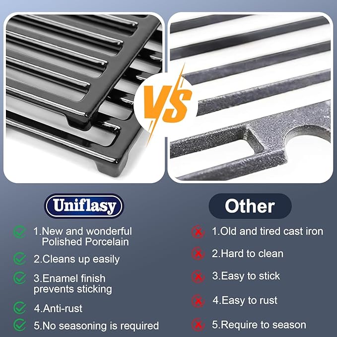 Uniflasy 7638 Porcelain-Enameled Cast Iron Cooking Grates for Weber GS4 Spirit II 300& Spirit 300 Series, E-310 E-330,Genesis Silver/Gold B & C Grill Grates Replacement Parts, Replace for Weber 7639