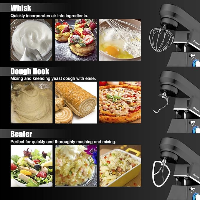 COSTWAY Stand Mixer, 6-Speed 7.5 QT Tilt-head Electric Kitchen Food Mixer 660W with Stainless Steel Bowl, Dough Hook, Beater, Whisk