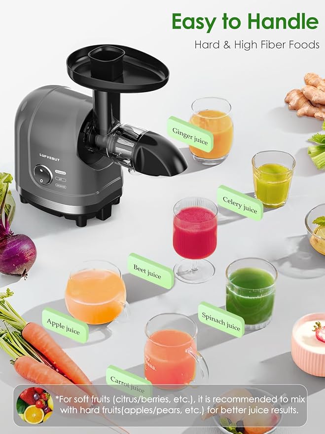 Slow Juicer for Celery Ginger Beet Carrot, Masticating Cold Press Juicer 200W Motor, Pulp Separated, East to Clean Dishwasher Safe, BPA Free, Juicer Machine Vegetable & Fruit