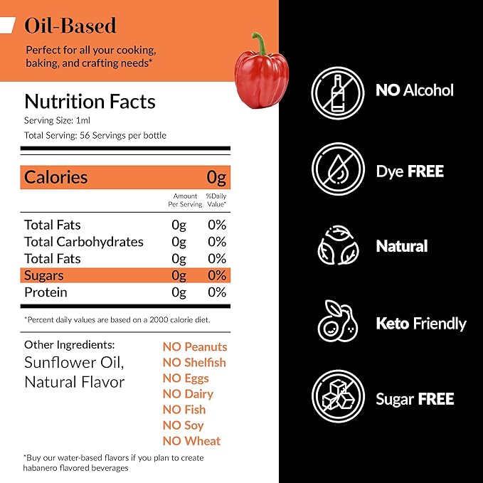 Dolce Flav Natural Habanero Extract (Oil-Soluble) 8 oz – Kosher, Sugar-Free, Concentrated Spicy Habanero Flavoring for Savory Dishes, Sauces & Confections, Includes Measured Dropper