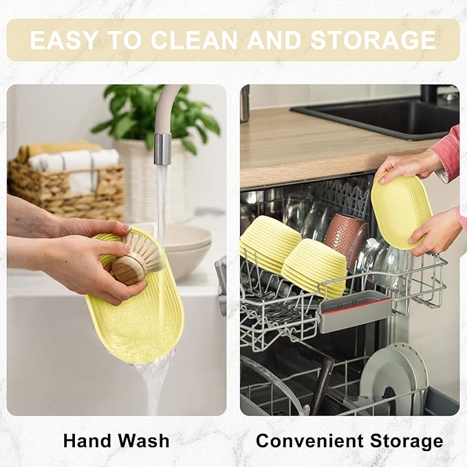 Silicone Banneton, Sourdough Bread Baskets (Set of 6, 6.5 Inch), Oval Proofing Bread Bowls with Starter Kit, Bread Making Baking Supplies