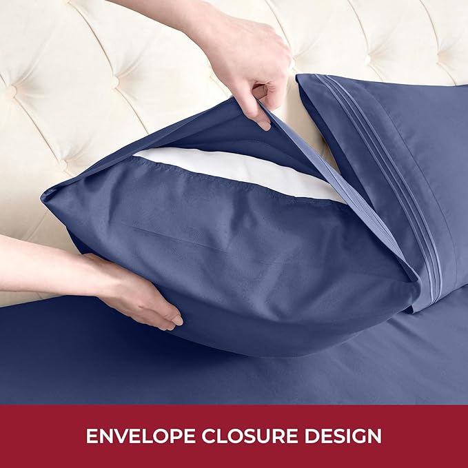 Mellanni RV Short Queen Sheets - 4 PC Iconic Collection Bedding - Hotel Luxury, Extra Soft, Cooling Bed Sheets - Deep Pocket up to 10 inch (RV/Short Queen, Blue Nova)