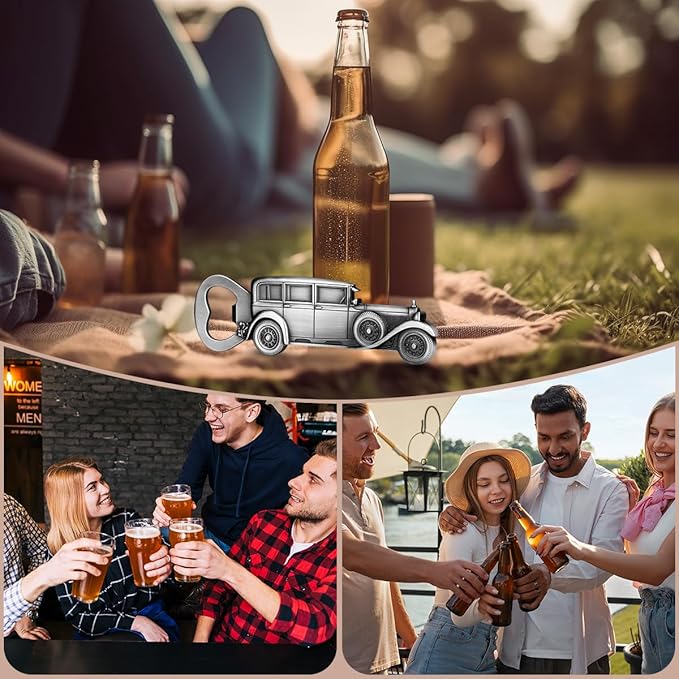 LKKCHER Car Bottle Opener, Classic Car Gifts for Men Him, Birthday Fathers Day Christmas Gifts for Men Dad Grandpa, Vintage Beer Accessories, Silver with Gift Bag