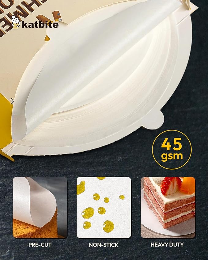 Katbite 200Pcs 5 Inch Parchment Paper Rounds, Extra Strong Heavy Duty & Non-stick for Patty Separating, Freezing, Springform Cake Tin, Toaster Oven, Tortilla Press
