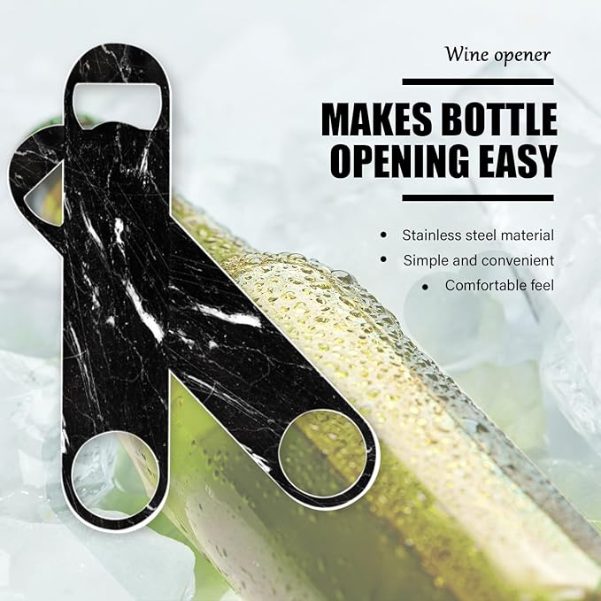 2 PACK Beer Bottle Opener, Stainless Steel Flat Bottle Openers,7 inch Metal Decor,Black Marble