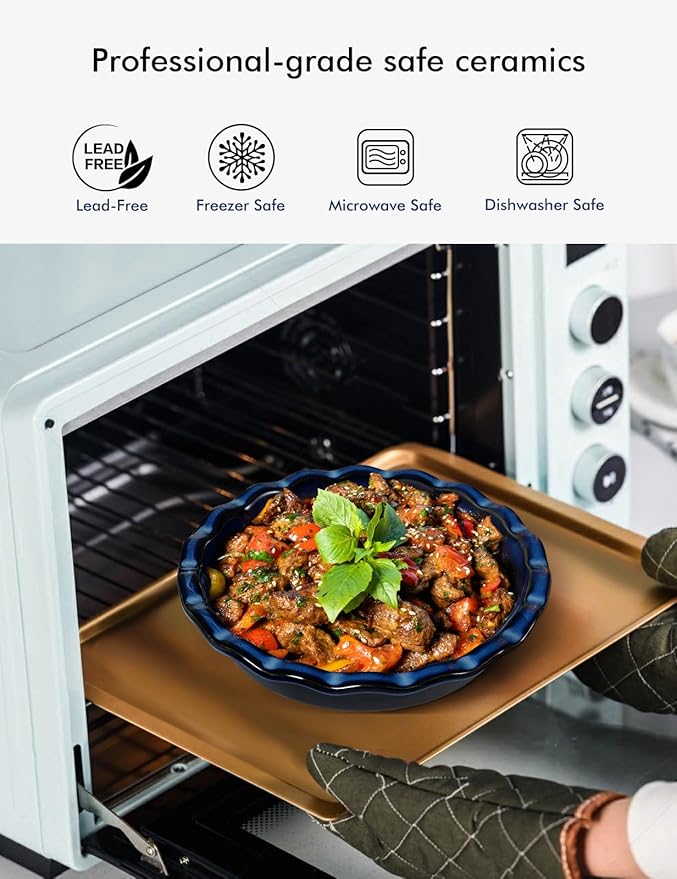 AISBUGUR Pie Pan for Baking 9 Inch Ceramic Pie Dish Quiche Baking Dish Non-Stick Dishwasher & Oven Safe (Reactive Glaze Blue)