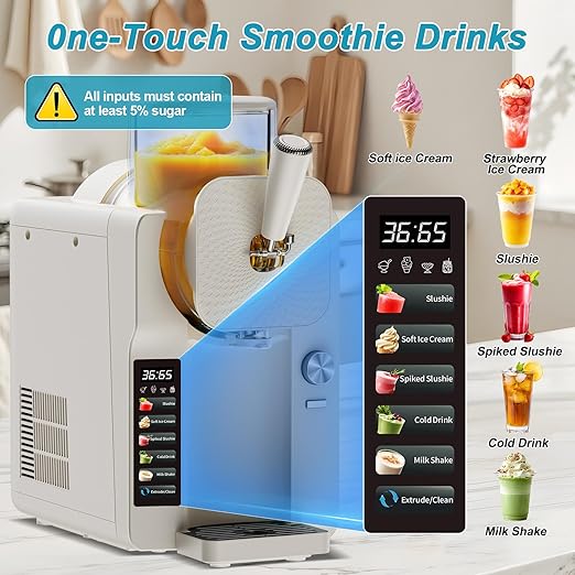 Ice Cream Maker, Slushie Machine for Home, Slushy Machine 70 oz Margarita Machine with 6 Preset Programs for Ice Cream, Smoothie, Milkshake, Cocktail, Frappés, 9-Level Adjustable Thickness, White