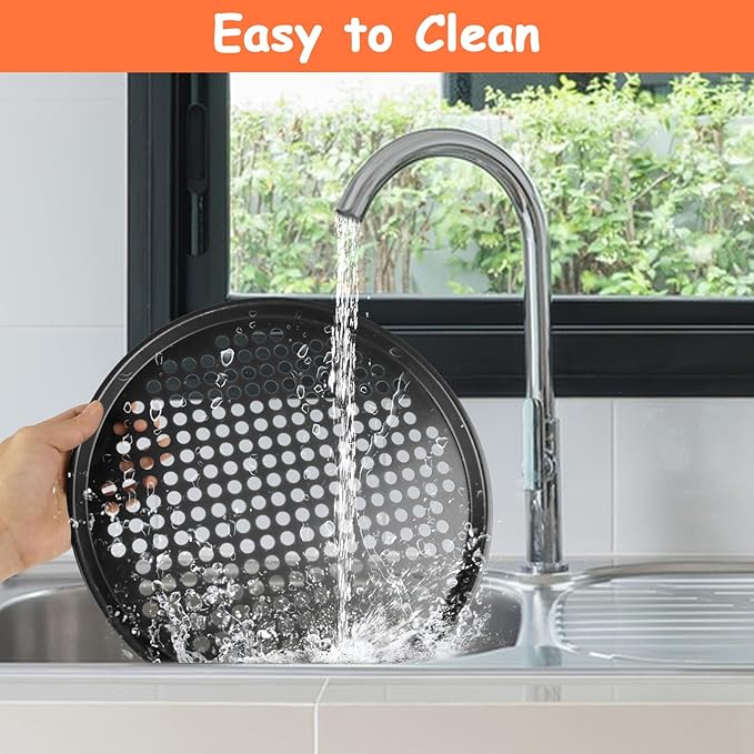 6PCS Pizza Pan with Holes 12 inch Round Pizza Pan Set Nonstick Pizza Baking Pan Carbon Steel Pizza Tray Black Pizza Crisper Pan for Home Baking Kitchen