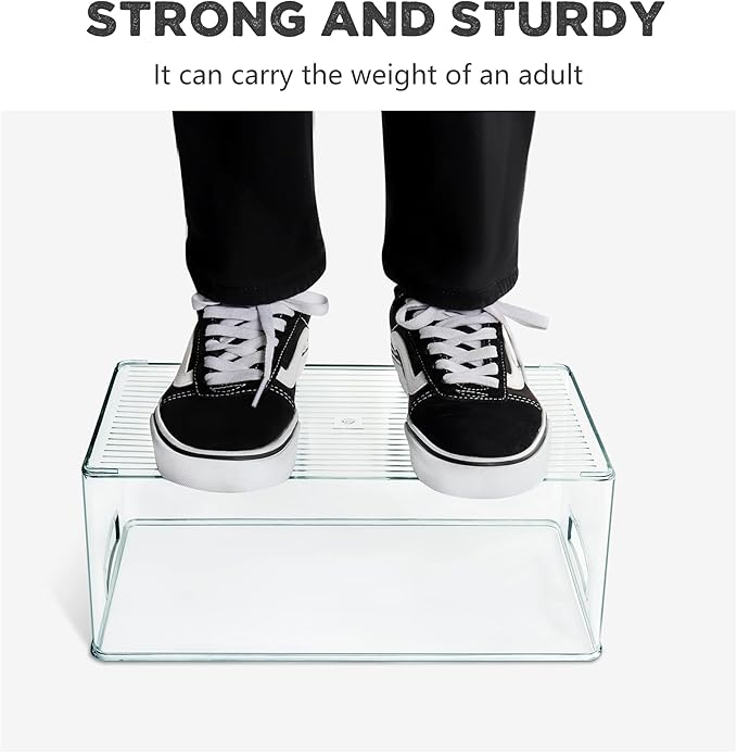 2 Pack Clear Freezer Organizer Bins Stackable Storage Bins with Side Handles for Kitchen Pantry Cabinet Organzation and Storage