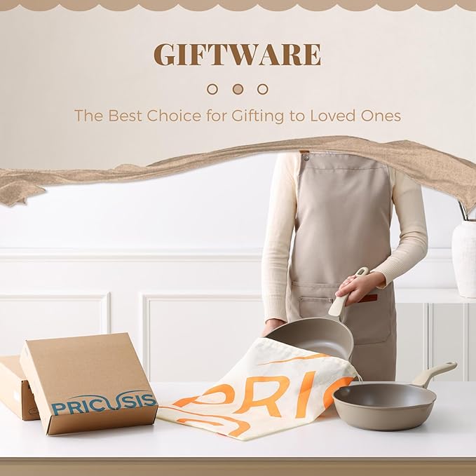 Nonstick Frying Pan with Lid, Healthy Skillet, Egg Pan Nonstick Omelet Pan Chef's Pan, PFOA & PTFE Free, Induction Compatible (10 Inch W/L Natural Linen)