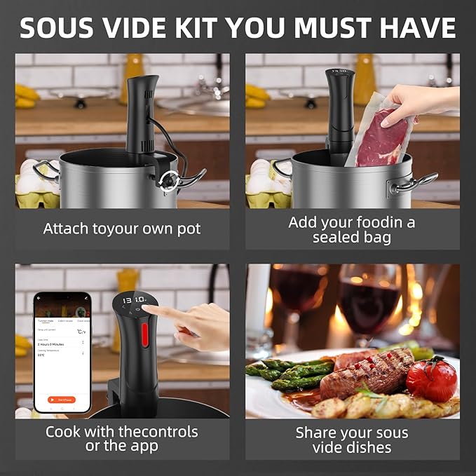 5G WIFI Sous Vide Machine|1100 Watts Sous Vide-Precision Cooker with Bag, Recipes| Thermal Immersion Circulator, Fast Heating with Accurate Temperature and Timer, LED Touch Screen/APP Control,Black