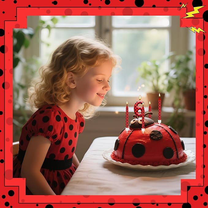 13PCS Ladybug Theme Birthday Candles Set - Red & Black Polka Dot Decorative Candles for Kids Ladybug Themed Parties, Baby Showers, Birthday Cakes, and Ladybird Inspired Celebrations(Number 6)