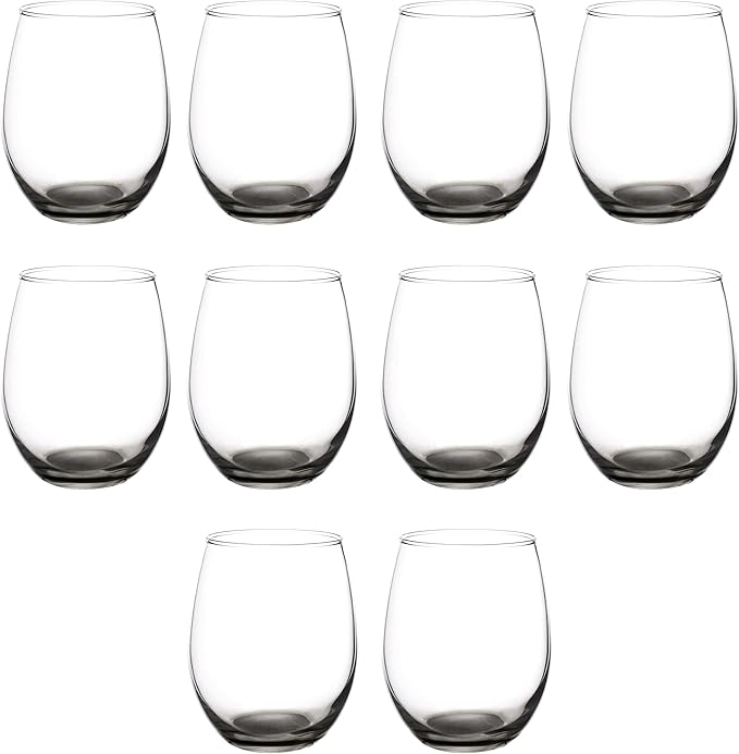 DISCOUNT PROMOS Stemless Wine Glasses in Bulk by ARC Perfection, 15 oz, 10 pack, Red or White Wine Glass Set, Black