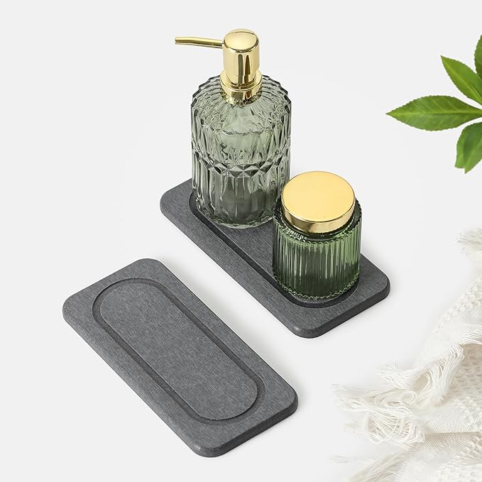 2Pack Diatomite Stone Coasters Water Absorbing Sink Tray for Kitchen & Bathroom Counter, Quick Dry Soap Dish Vanity Caddy, Dispenser Sponge Holder Space Organizer, Dark Gray - 8"x 3.8"