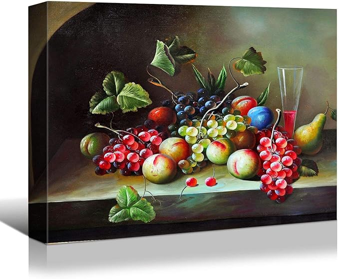 Looife Kitchen Still Life Canvas Wall Art, 48x32 Inch Gallery Wrapped Vintage Fruit Painting Picture Prints Wall Decor, Food Art Deco for Dining Room and Bar Wall Decoration